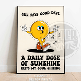 Daily Dose Of Sunshine | Retro Cartoon Sunshine Wall Art Print - A4 – 21x29cm (8x12’’) - Print